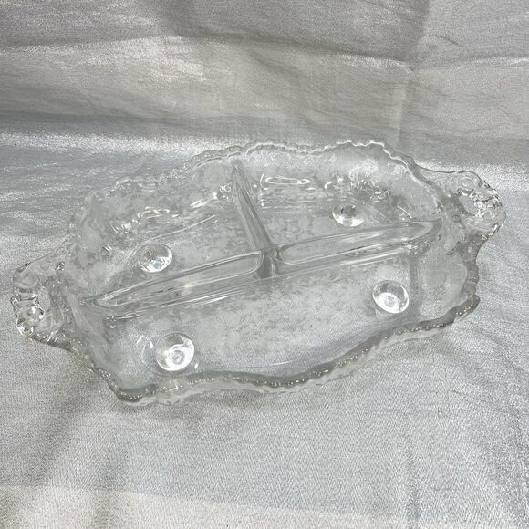 VINTAGE 1930s Etched Cambridge Rose Point Divided Relish Dish 12" - Picture 1 of 7